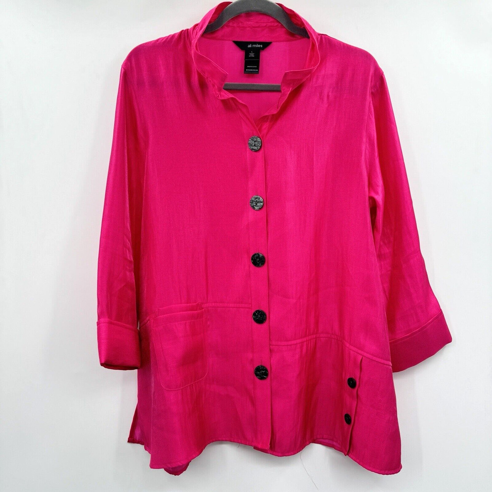 Ali Miles Hot Pink Button-Front Tunic Top